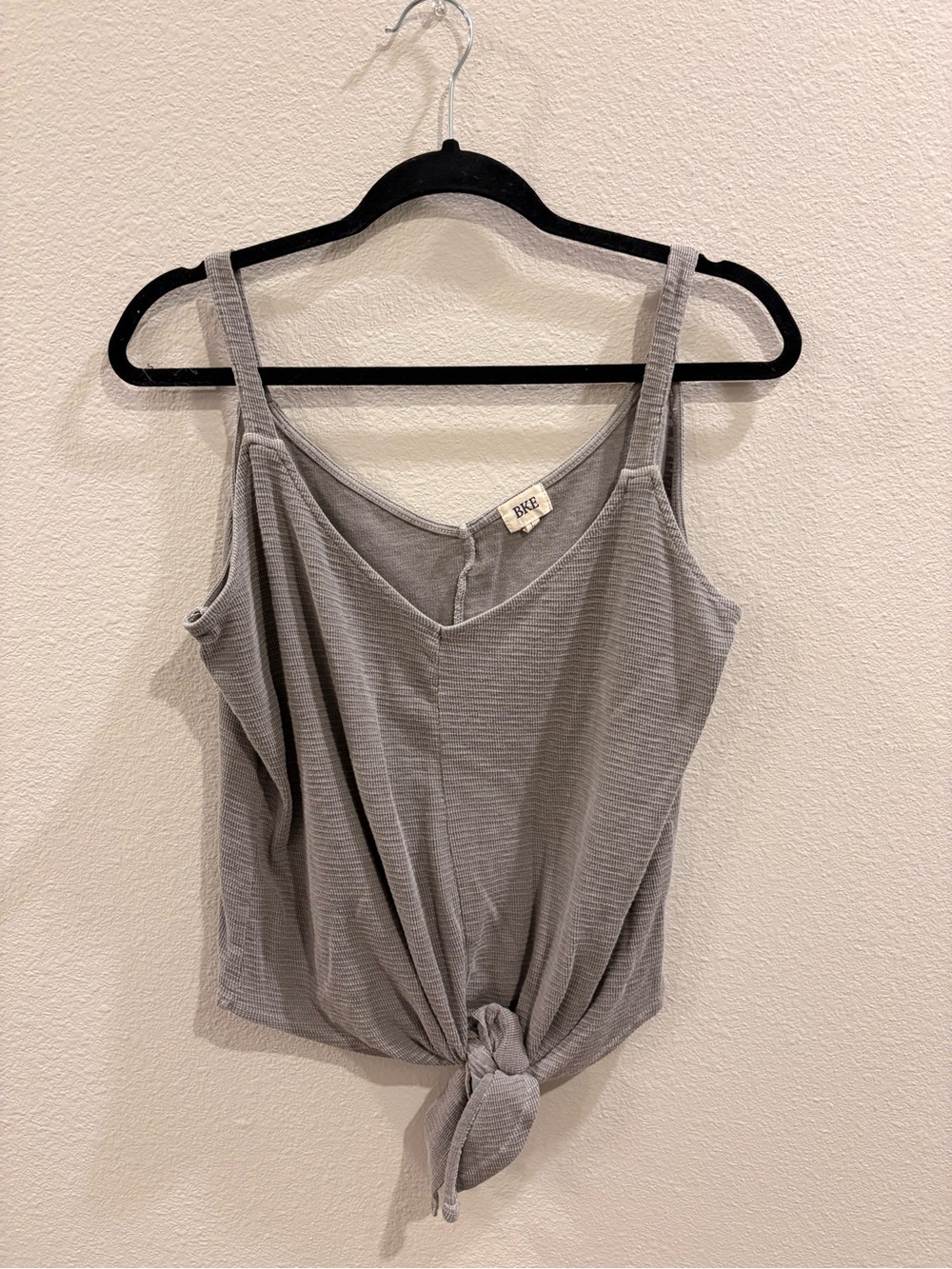 BKE Gray Ribbed Tie-Front Camisole
